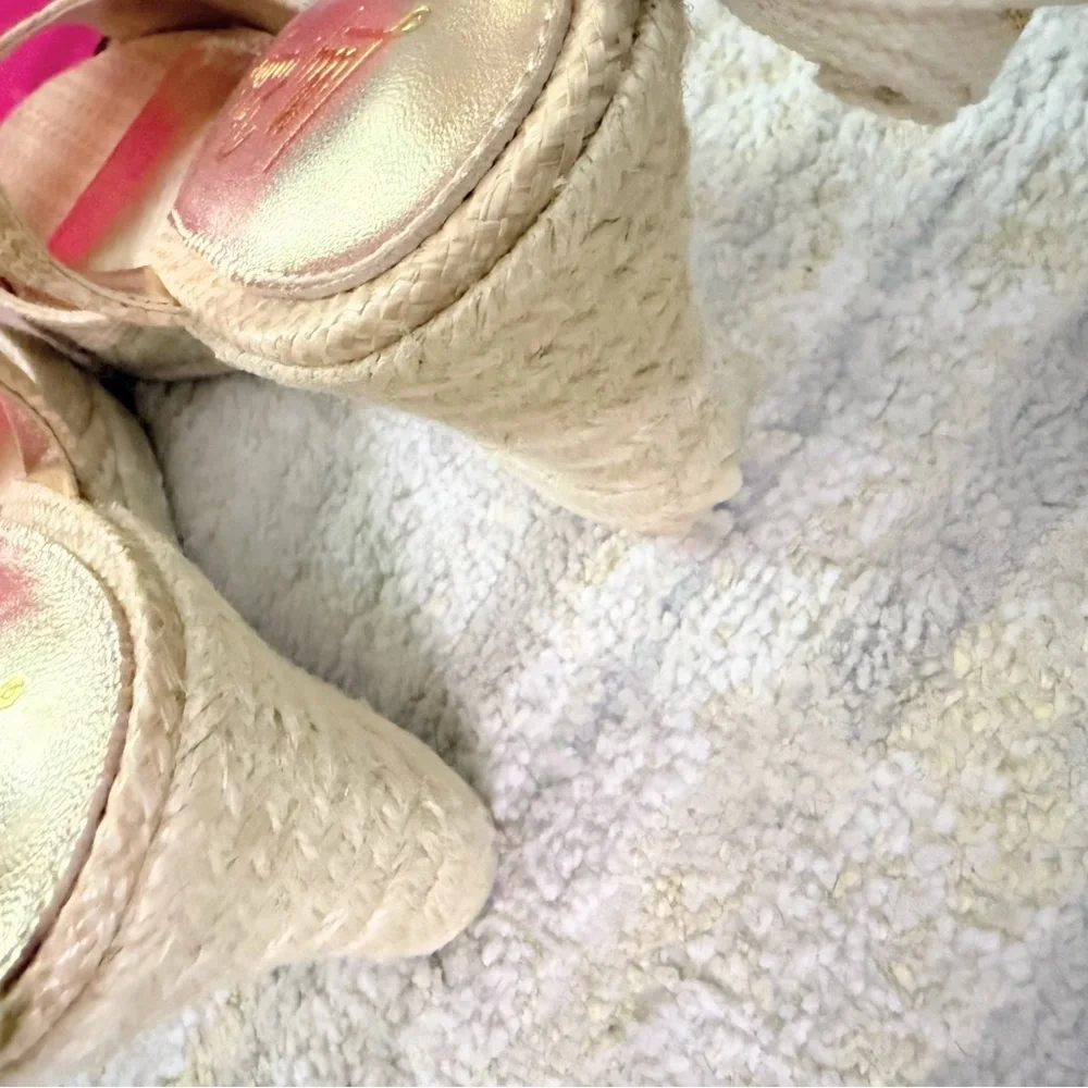 Lilly Pulitzer Paley Panama Raffia Espadrille Wedge Sandals Size 6